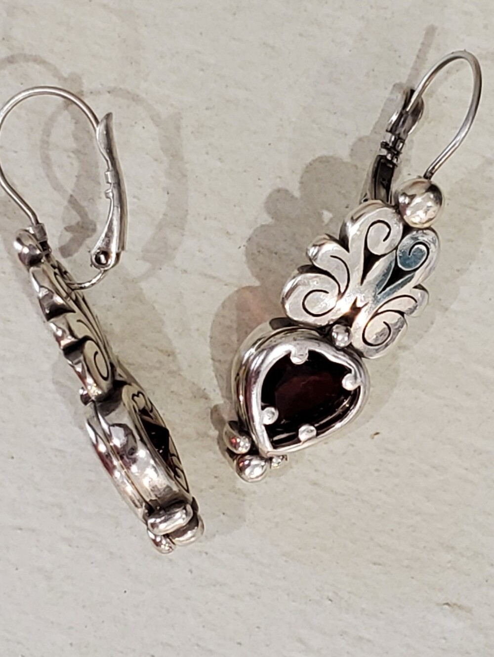 Brighton Silver Tone Heart Drop Earrings with Garnet Color Stones - Picture 7 of 7